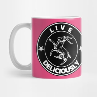 Live Deliciously Woodcut Goat Mug